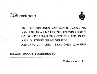 Haagse jazzscene - uitnodiging concert Louis Armstrong